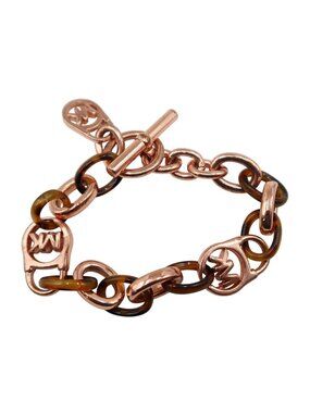 MICHAEL KORS MK Logo Rose Gold Faux Tortoiseshell Chunky Chain Padlock Bracelet